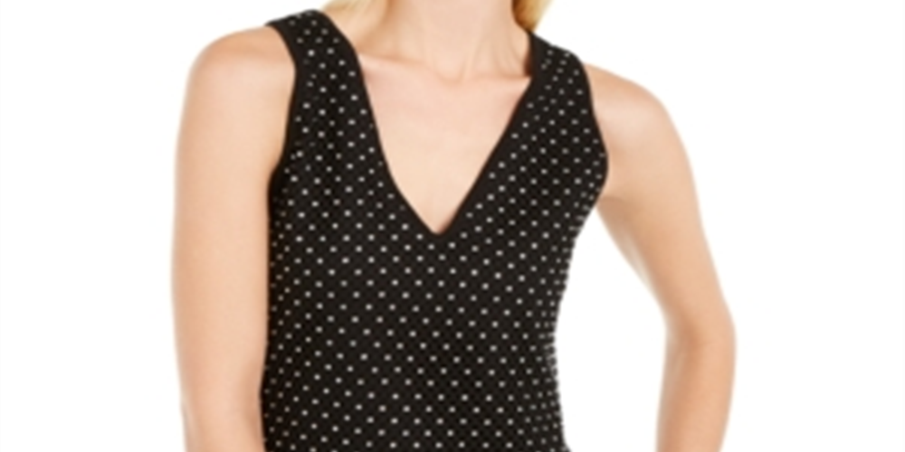 Suéter feminino sem mangas com strass e decote em V, preto, tamanho médio, da INC International Concepts