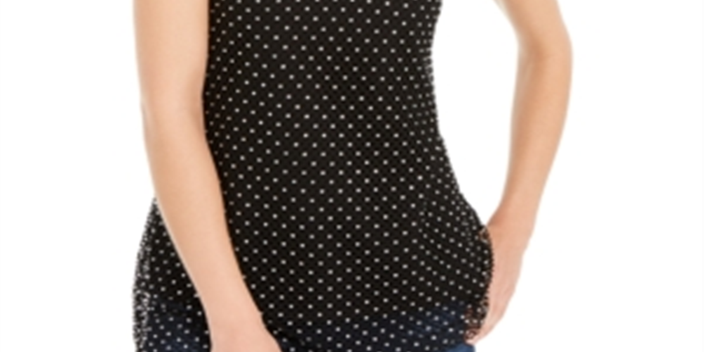 Suéter feminino sem mangas com strass e decote em V, preto, tamanho médio, da INC International Concepts