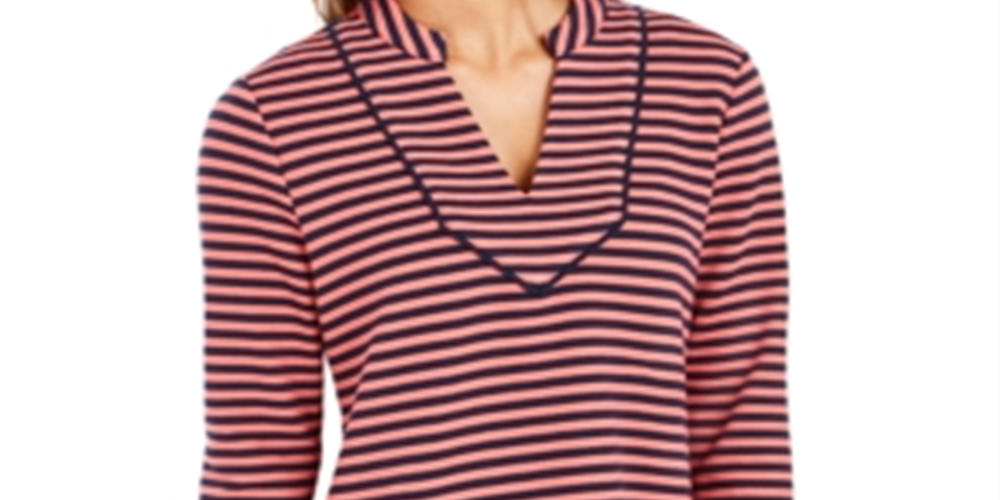 Top listrado feminino Charter Club com manga 3/4, vermelho, tamanho X-S