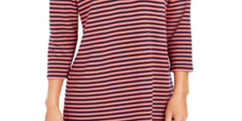 Top listrado feminino Charter Club com manga 3/4, vermelho, tamanho X-S