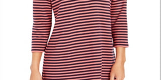 Top listrado feminino Charter Club com manga 3/4, vermelho, tamanho X-S