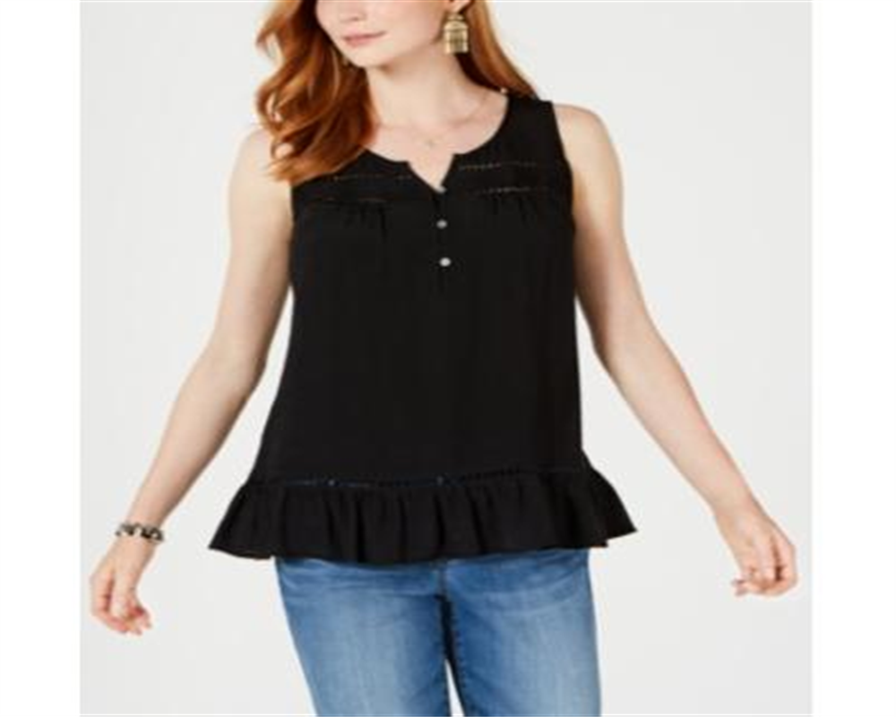 Top feminino com babados e acabamento aberto, preto, tamanho médio, da Style &amp; Co