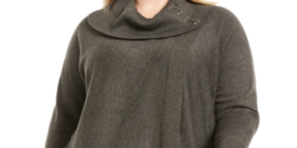 JM Collection Suéter Feminino Plus com Cadarço e Gola Redonda Cinza Tamanho 2X