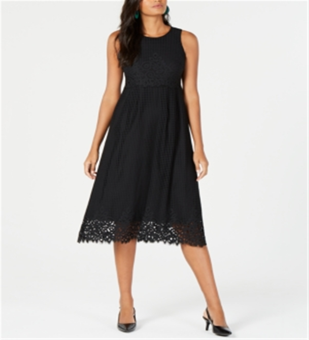 Vestido feminino Alfani de renda sem mangas com decote em joia e bainha MIDI, preto, tamanho 12