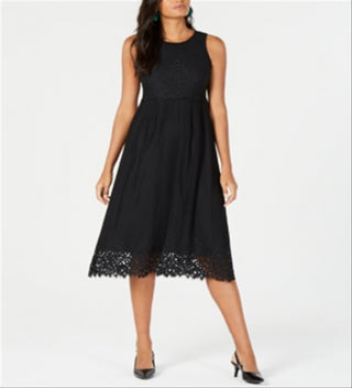 Vestido feminino Alfani de renda sem mangas com decote em joia e bainha MIDI, preto, tamanho 12