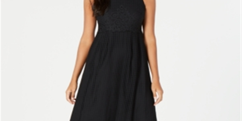 Vestido feminino Alfani de renda sem mangas com decote em joia e bainha MIDI, preto, tamanho 12
