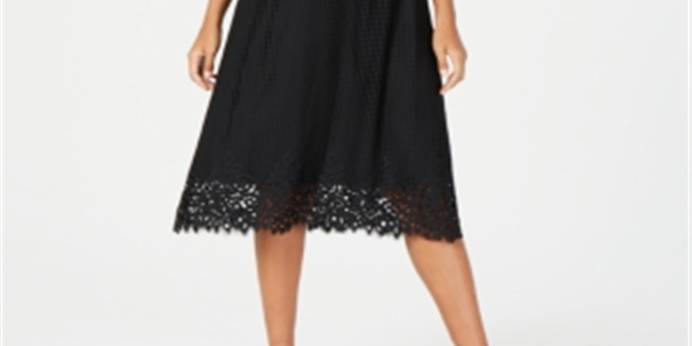 Vestido feminino Alfani de renda sem mangas com decote em joia e bainha MIDI, preto, tamanho 12