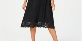 Vestido feminino Alfani de renda sem mangas com decote em joia e bainha MIDI, preto, tamanho 12