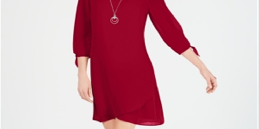Vestido feminino com mangas amarradas e colar, tamanho pequeno, vermelho, JM Collection