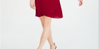 Vestido feminino com mangas amarradas e colar, tamanho pequeno, vermelho, JM Collection