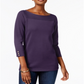 Blusa feminina Karen Scott de algodão com decote canoa, roxa, tamanho pequeno