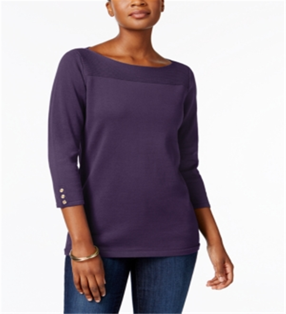 Blusa feminina Karen Scott de algodão com decote canoa, roxa, tamanho pequeno