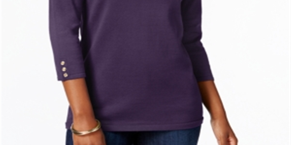 Blusa feminina Karen Scott de algodão com decote canoa, roxa, tamanho pequeno