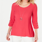 JM Collection Top feminino com colar texturizado rosa tamanho pequeno P