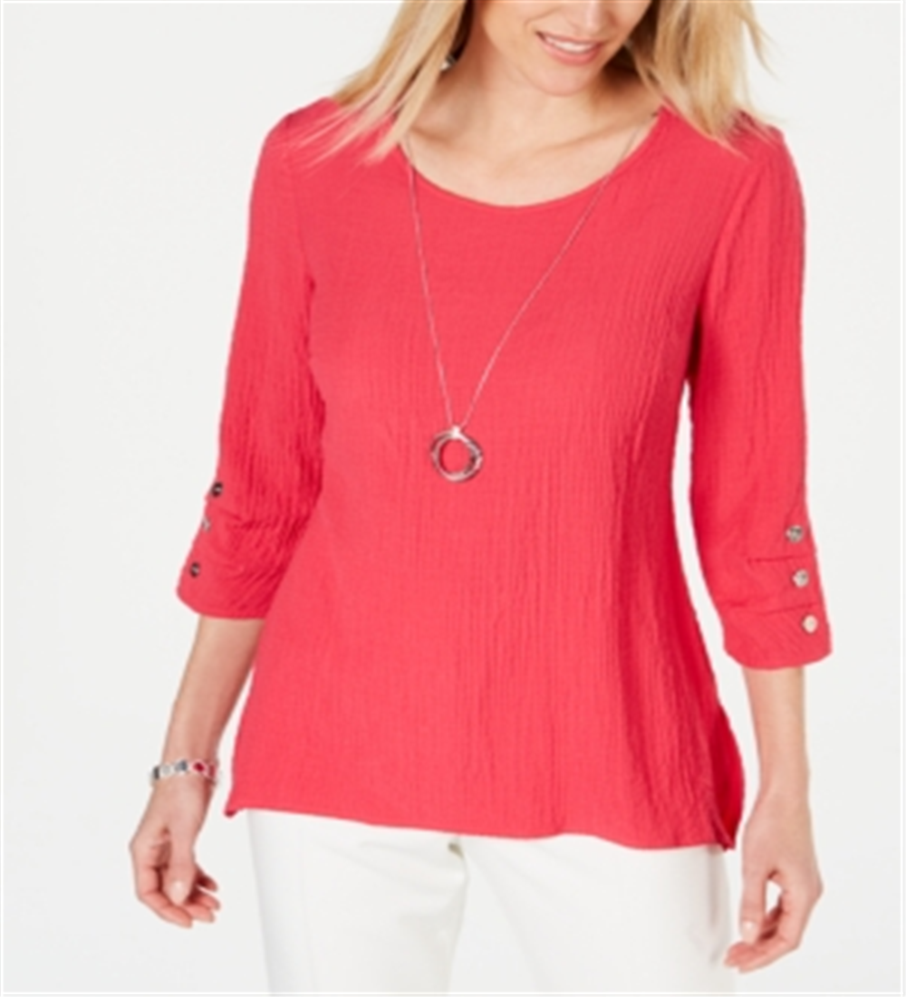 JM Collection Top feminino com colar texturizado rosa tamanho pequeno P