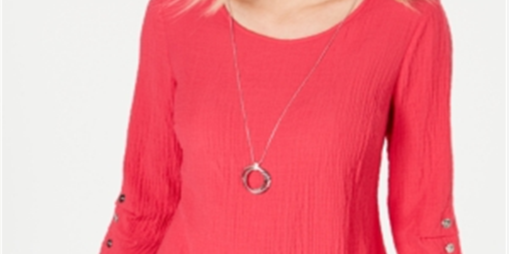 JM Collection Top feminino com colar texturizado rosa tamanho pequeno P