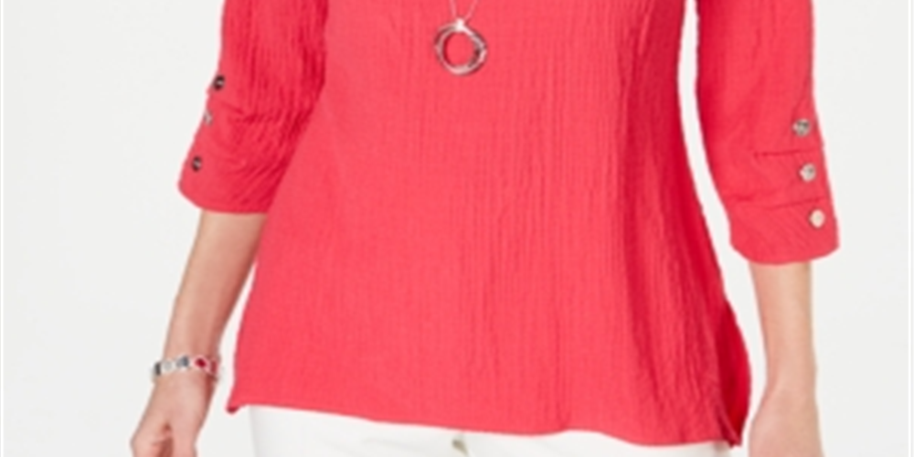 JM Collection Top feminino com colar texturizado rosa tamanho pequeno P