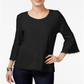 Blusa feminina estilo &amp; co com manga sino e acabamento em crochê, preta, tamanho pequeno P