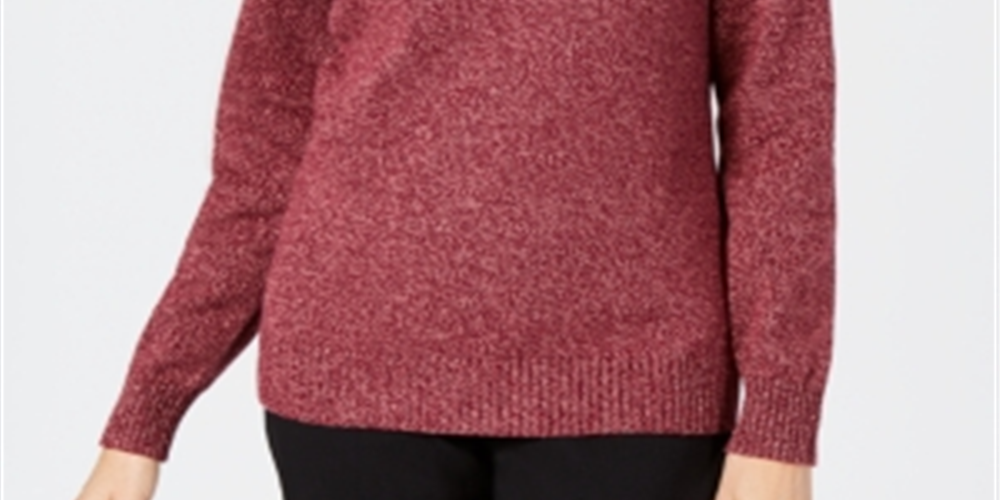Karen Scott Suéter Feminino de Malha Marled com Zíper em 1/4 Vermelho Tamanho XS
