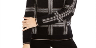 Blusa feminina Charter Club com estampa e gola joia, preta, tamanho X-S