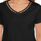 Camiseta feminina Karen Scott de algodão com decote em V e acabamento aberto, preta, tamanho pequeno