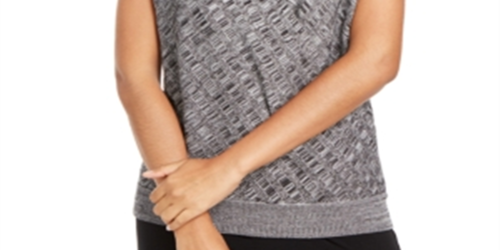 Blusa feminina Alfani com estampa texturizada e manga curta, preta, tamanho pequeno grande