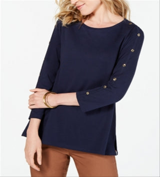 Charter Club Supima Cotton Embellished Top Feminino Azul Tamanho Médio