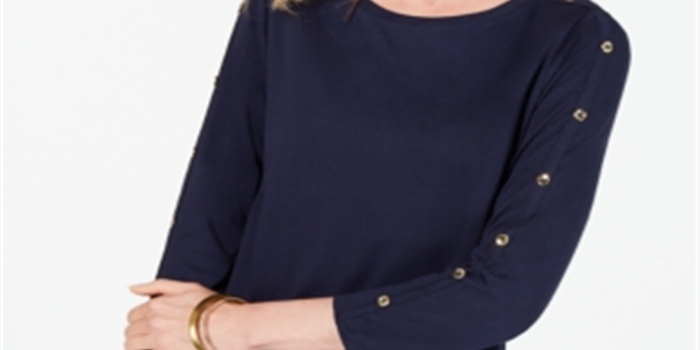 Charter Club Supima Cotton Embellished Top Feminino Azul Tamanho Médio