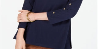 Charter Club Supima Cotton Embellished Top Feminino Azul Tamanho Médio