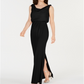 Vestido longo feminino Adrianna Papell com decote canoa, preto, tamanho 18