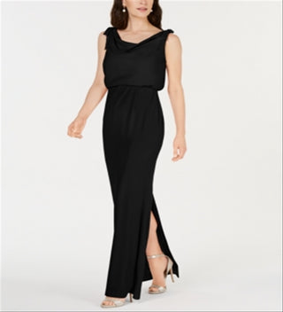 Adrianna Papell Women's Blouson Cowlneck Gown Black Size 18