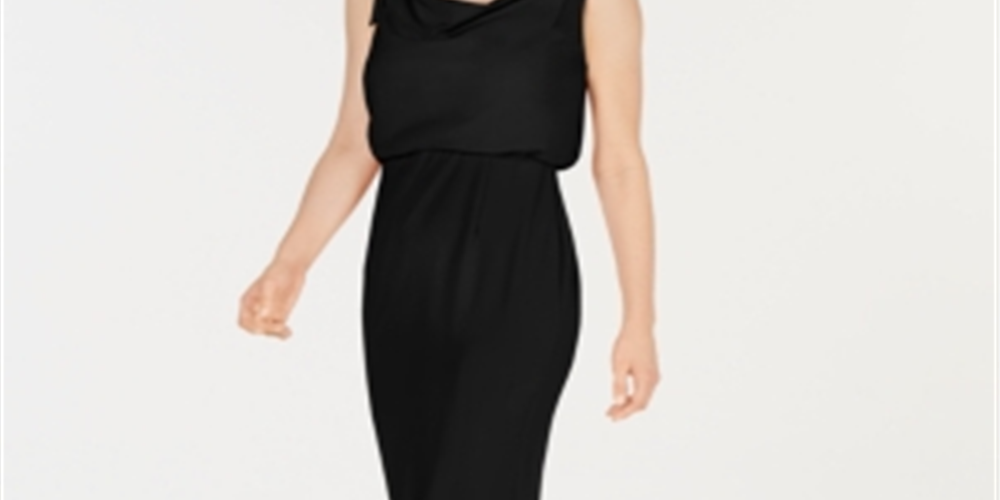 Vestido longo feminino Adrianna Papell com decote canoa, preto, tamanho 18