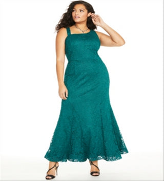 BCX Women's Lace Sleeveless Maxi Fit Flare Evening Dress Green Size 22W