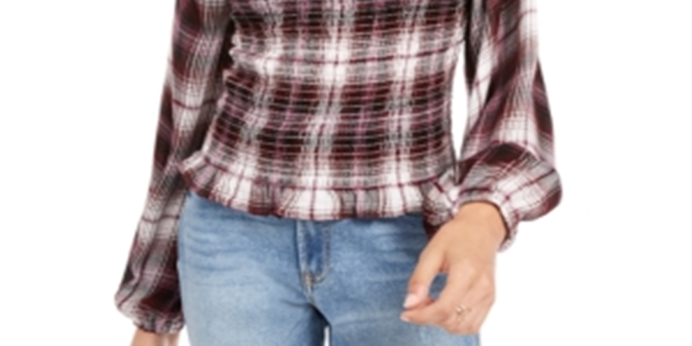 Blusa estampada American Rag Junior com mangas curtas e babados, vermelha, tamanho XX-G