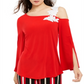 Blusa feminina Alfani com apliques de um ombro só, vermelha, tamanho médio