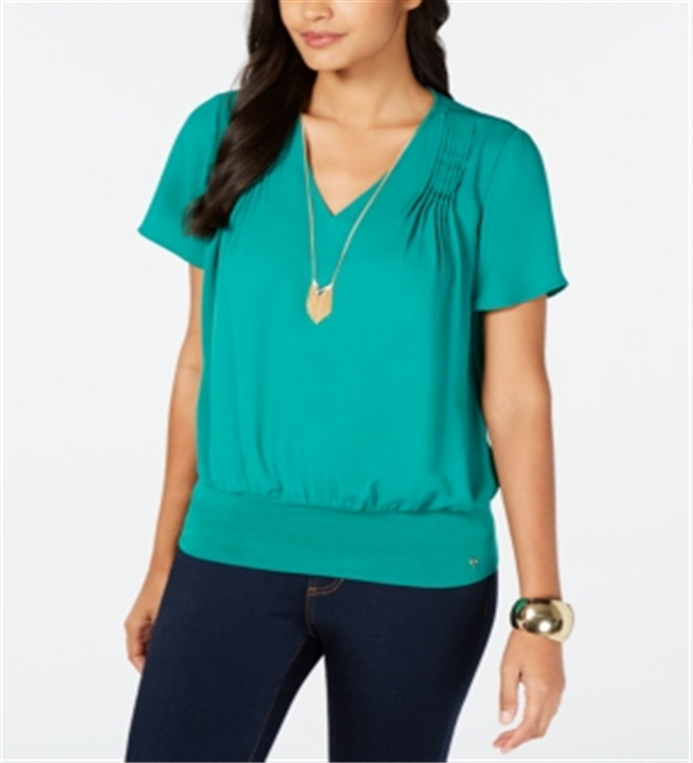 Blusa plissada estampada Thalia Sodi feminina, verde, tamanho grande
