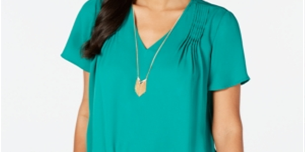 Blusa plissada estampada Thalia Sodi feminina, verde, tamanho grande