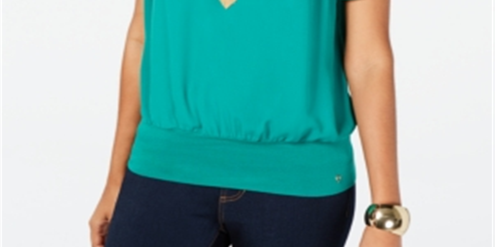 Blusa plissada estampada Thalia Sodi feminina, verde, tamanho grande