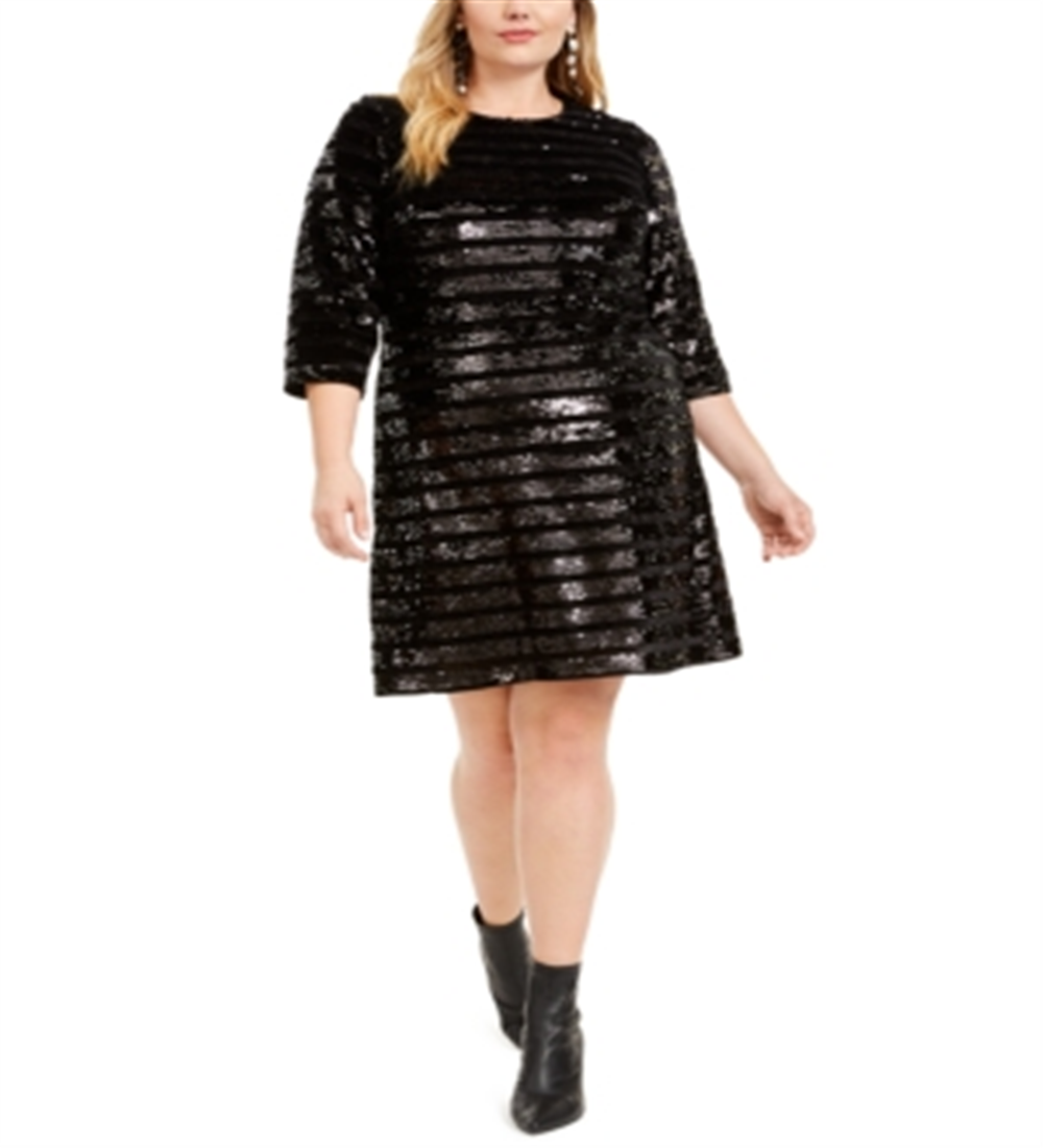Vestido tubinho acima do joelho com lantejoulas e estampa plus size INC International Concepts feminino, preto, tamanho 1X