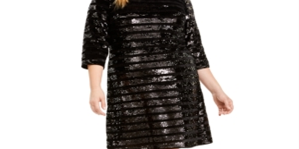 Vestido tubinho acima do joelho com lantejoulas e estampa plus size INC International Concepts feminino, preto, tamanho 1X