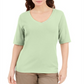 Blusa feminina Karen Scott com decote em V e detalhes em botões, verde, tamanho médio