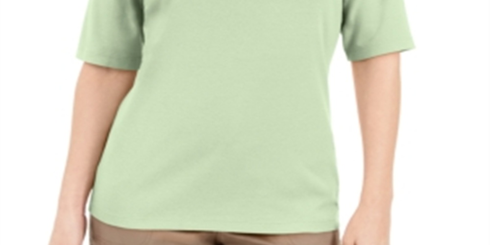 Blusa feminina Karen Scott com decote em V e detalhes em botões, verde, tamanho médio
