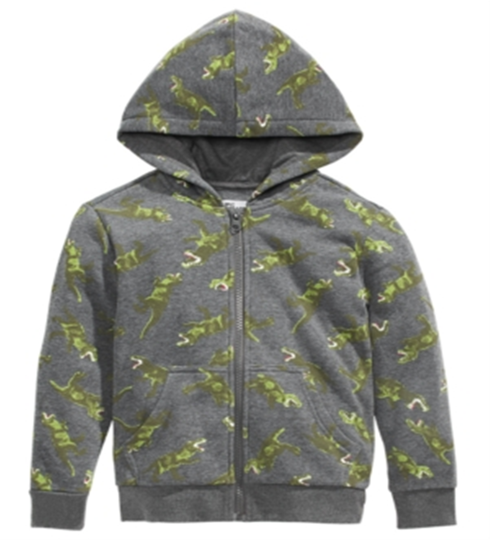 Moletom com capuz e zíper com estampa de dinossauro para meninos da Epic Threads, cinza, tamanho 3