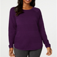 Karen Scott Suéter Feminino de Algodão com Canelado Roxo Tamanho Grande