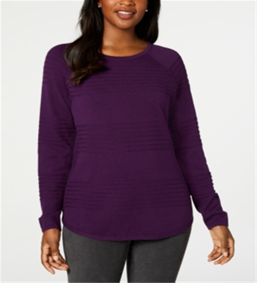 Karen Scott Suéter Feminino de Algodão com Canelado Roxo Tamanho Grande
