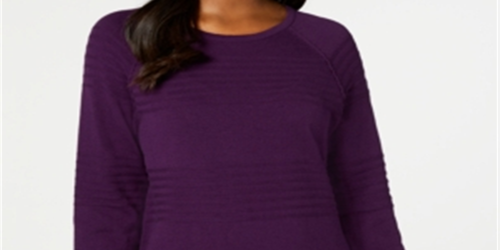 Karen Scott Suéter Feminino de Algodão com Canelado Roxo Tamanho Grande