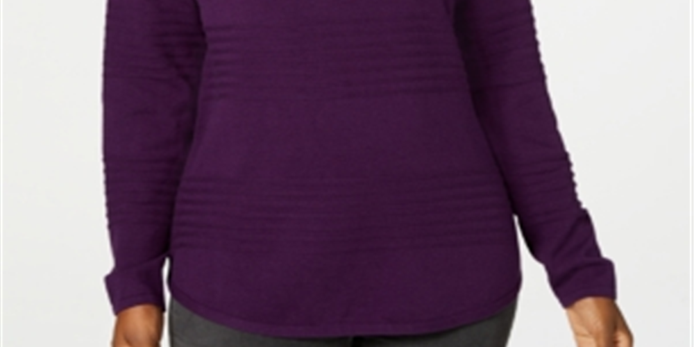 Karen Scott Suéter Feminino de Algodão com Canelado Roxo Tamanho Grande