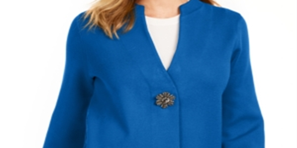 Cardigan feminino JM Collection com broche para festa de fim de ano, azul, tamanho pequeno