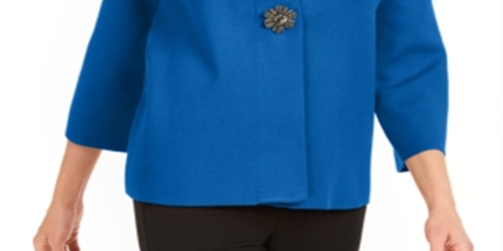 Cardigan feminino JM Collection com broche para festa de fim de ano, azul, tamanho pequeno