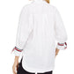 Camisa feminina Tommy Hilfiger com manga amarrada, branca, tamanho XS